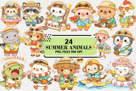 Download Kawaii Summer Animal Clipart Bundle - Summer animal Collection