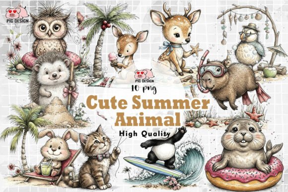 Download Cute Summer Animal Clipart PNG - Summer animal Collection
